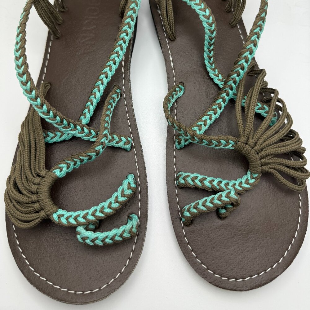 Palm Leaf Flat Women's Sandals | Turquoise Gray
